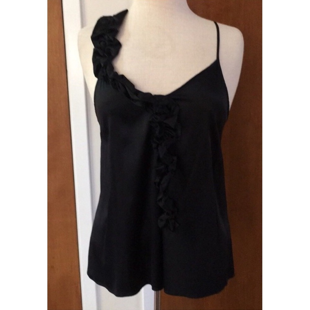 7 SEVEN FOR ALL MANKIND Silk Black Ruffled Tank Top Medium
